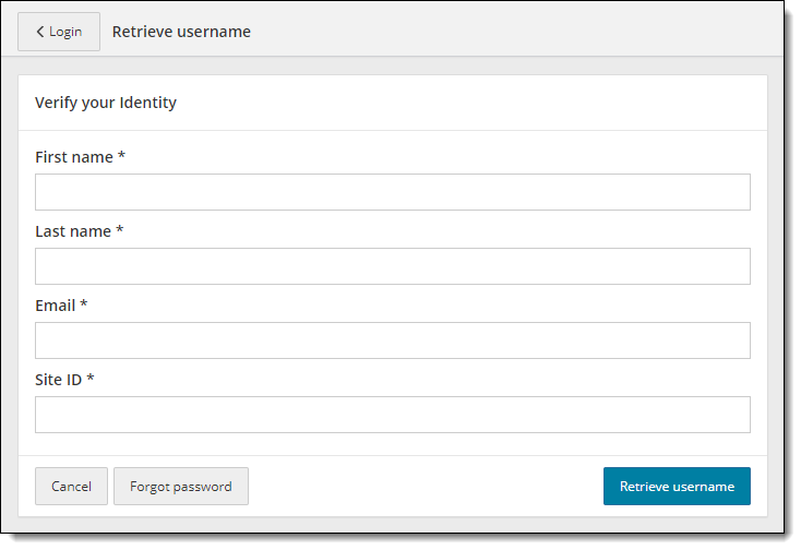 Retrieve username, verify identity.